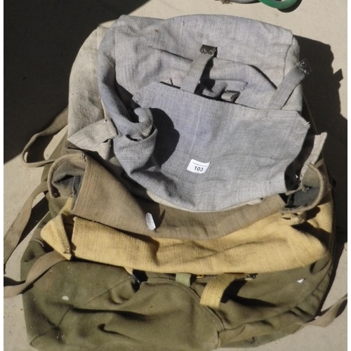 103 - Five military type bags of various sizes