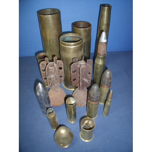 2 - Box containing a selection of various assorted inert ornaments, shell casings, tail fins etc, of var... 