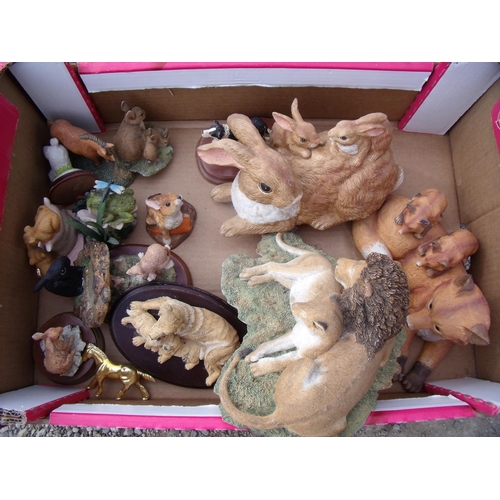 41 - Box containing a large selection of various decorative wildlife figures including Sherratt & Simpson... 