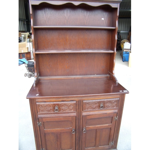 429 - Modern oak dresser with two tier raised back above two drawers and two panelled doors (width 97cm)