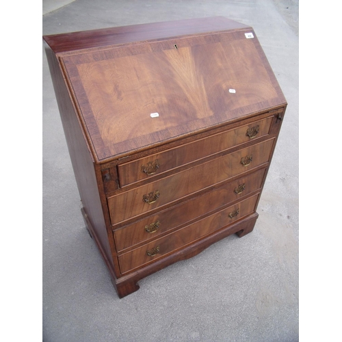 430 - Quality reproduction mahogany bureau with fall front revealing fitted interior above four drawers, o... 