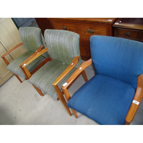 446 - Set of three Parker Knoll 1970s teak framed retro armchairs (for re-upholstery)