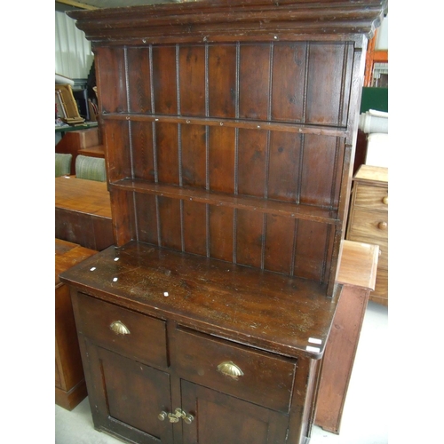 450 - Stained pine dresser with two tier raised back above two drawers and two cupboard doors (width 107cm... 