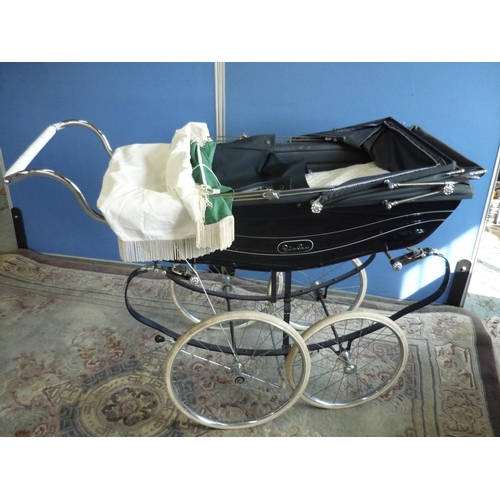 49 - Large coach built Silver Cross pram with canopy, in royal blue detail