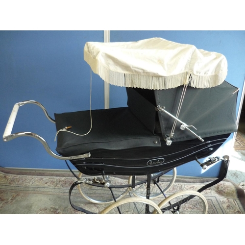 49 - Large coach built Silver Cross pram with canopy, in royal blue detail