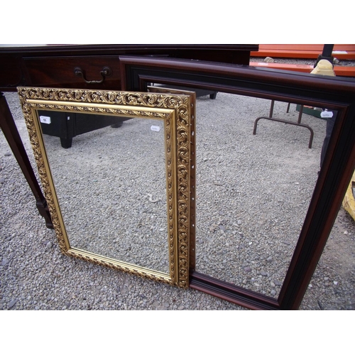 66 - Gilt framed rectangular wall mirror (58cm x 73cm) and a modern mahogany style rectangular wall mirro... 