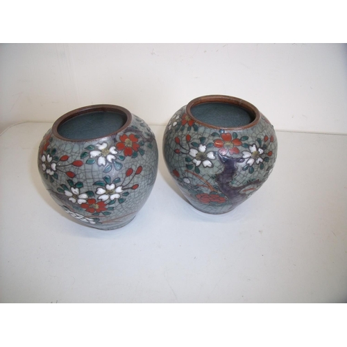 12 - Pair of Chinese crackleglaze vases (height 12cm) A/F
