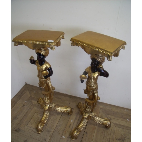 468 - Pair of gilt Blackamoor style torcher stands with rectangular tops (height 93cm)