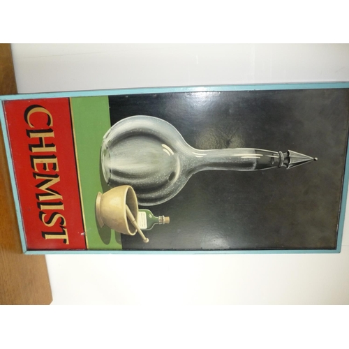 57 - Double sided painted Chemist advertising board (47cm x 93cm)