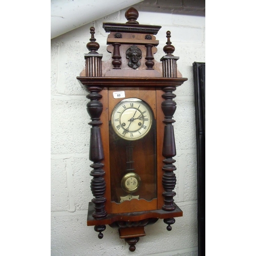 60 - Late 19th C walnut cased wall clock
