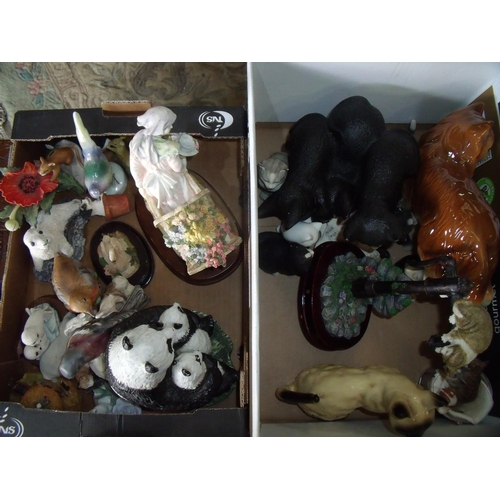 43 - Selection of various decorative figures of cats and other wildlife animals in two boxes