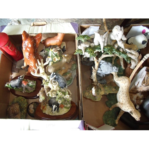 44 - Large selection of various decorative wildlife and wooden figures in two boxes including Border Fine... 