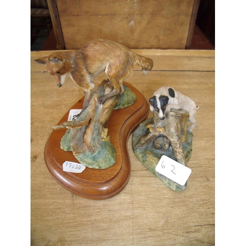 62 - Border Fine Arts figure of a fox on a log (repair to ear) and a Border Fine Arts Anne Wall figure of... 