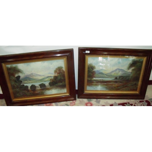 483 - Pair of rosewood framed watercolours depicting Loch Hebb and Loch Foyle by B.wallingez (79cmx 59cm)