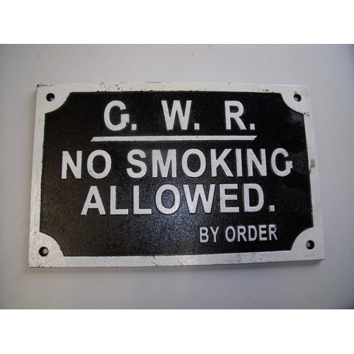 37 - Reproduction cast metal G.W.R 'No Smoking Allowed' sign (30cm x 19cm)