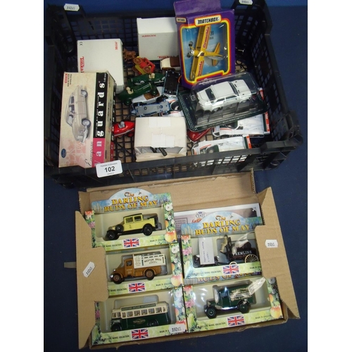 102 - Boxed Vanguard Saab 96 Saloon, selection of various matchbox and other vehicles, two boxed Tonka air... 