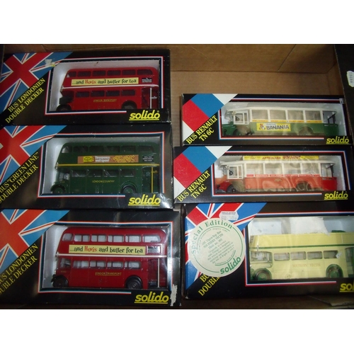 134 - Six boxed Solido diecast buses including three double deckers, one open top and two Renault TN6Cs (6... 