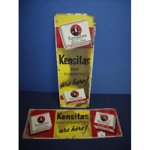 16 - Two aluminium advertising signs for Kemsitas Cigarettes (17cm x 51cm)