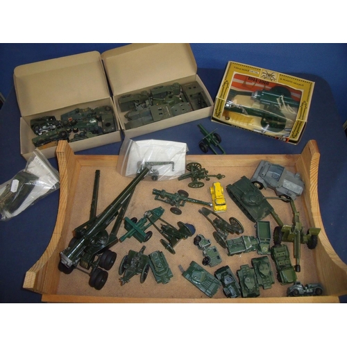 228 - Selection of various vintage and later military vehicles and field guns including Lesney, Dinky and ... 