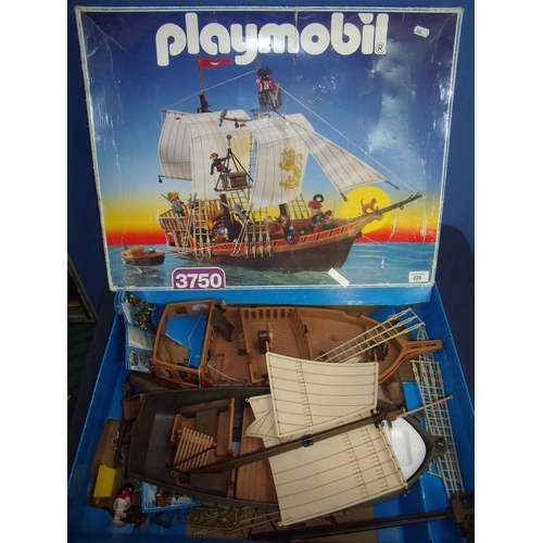 229 - Boxed Playmobil Pirate Ship No 3750
