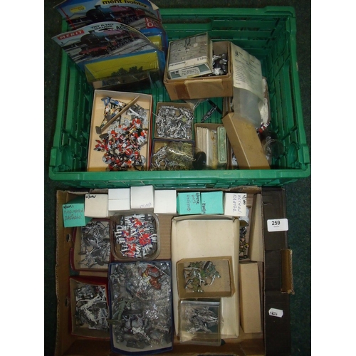 259 - Large quantity of cast metal military miniatures in two boxes, covering Napleonic era and later thro... 