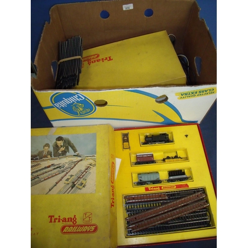 274 - Boxed Tri-ang TT gauge goods wagon set and a selection of various track and accessories