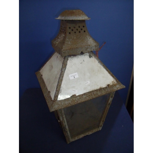 3 - Early railway type platform lantern top with 3 out of 4 opaque glass upper panels and lower glass pa... 