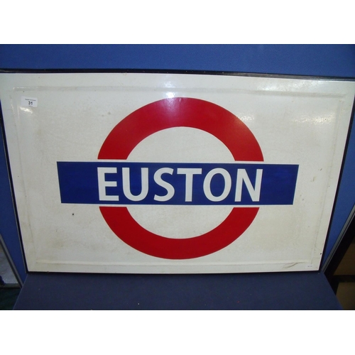 31 - Rectangular enamel London Underground Euston Station sign (84cm x 54cm)