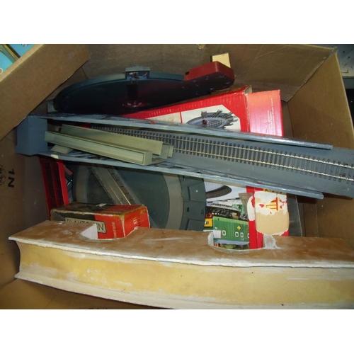 312 - Box containing a large quantity of Hornby and other OO gauge accessories including turntables, bridg... 