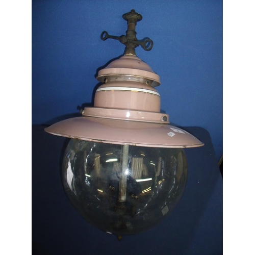 5 - Suggs style enamel gas bulbous globe centre light