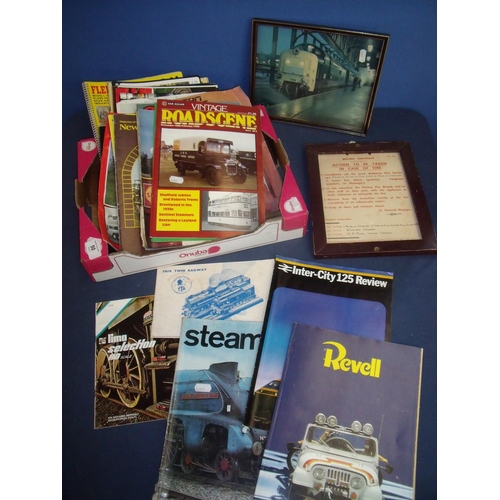50 - Selection of various Ian Allan publications, magazines etc including Vintage Road Side, framed print... 