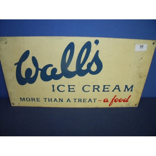 62 - Walls Ice-Cream aluminium advertising sign (48cm x 25.5cm)
