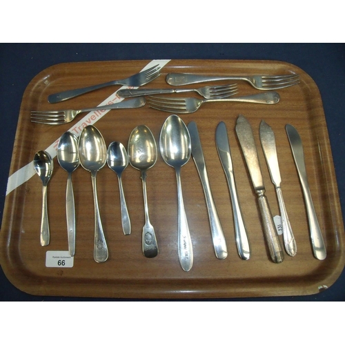 66 - Railway Travellers/Fare serving tray and a selection of railway and transport related cutlery