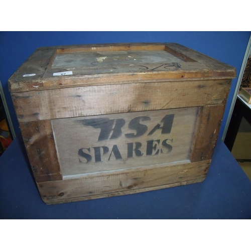 67 - Vintage wooden packing crate with lift-off lid marked Spares (50cm x 37cm x 37cm)
