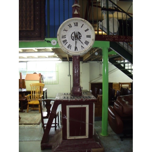 73 - GWR platform double sided clock and destination board, similar example to one found at Rochdale Stat... 
