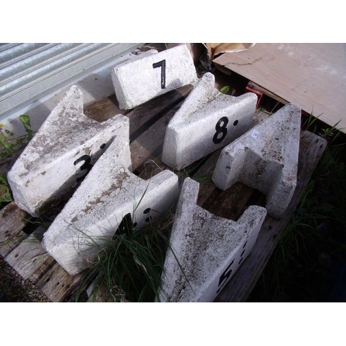 82 - Selection of white and black painted railway cast stone track side number markers (6)