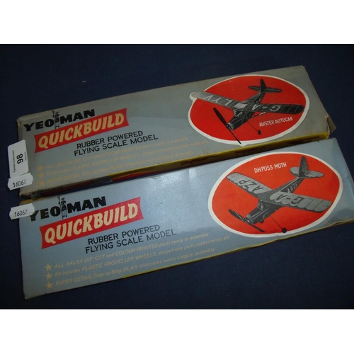 98 - Two boxed Yeoman Quick Build Rubber Powered Flying Scale Model Planes, models Auster Autocar and D.H... 