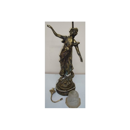 88 - Early 20th C cast bronze French style table lamp in the form of a semi-clad lady (height 64cm)