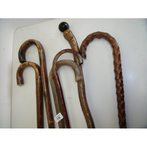 107 - Collection of various assorted walking sticks, one with silver mounts