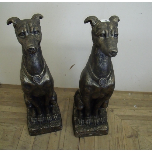 112 - Pair of composite figures of sitting greyhounds on square bases (height 80cm)