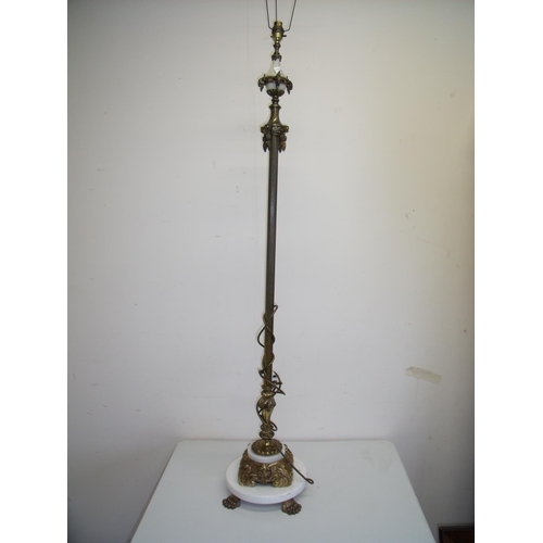 288 - Elaborate gilt metal and marble effect standard lamp on claw feet (height 140cm)