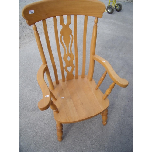 272 - Modern beech farmhouse style kitchen armchair on turn supports with double H shaped under stretcher