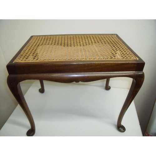 262 - Early 20th C mahogany framed rectangular dressing table stool with cane work top