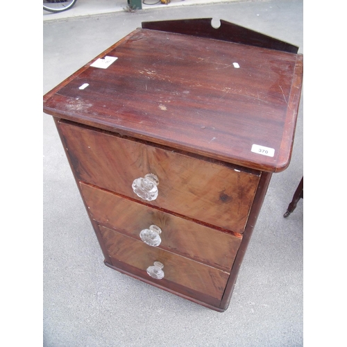 358 - Victorian mahogany three drawer bedside chest with flower design glass handles (53cm x 49cm x 88cm)