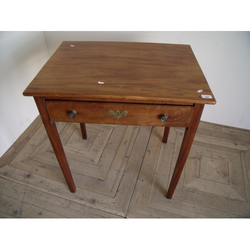 389 - Late 19th C mahogany single drawer side table, on square supports (width 74cm)
