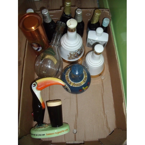 115 - Collection of brewery collectables including a Guinness Toucan (tail A/F), various decanters, commem... 