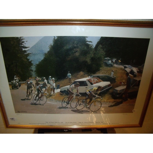 130 - Framed and mounted signed Pat Cleary limited edition Tour de France 1989 print No 745/800 (68cm x 49... 