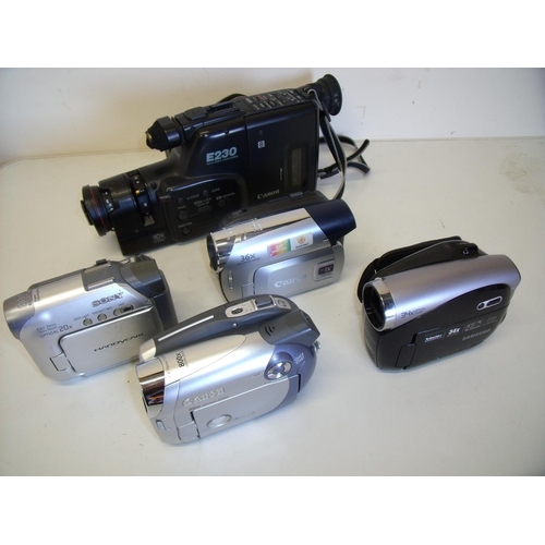 17 - Two boxes of various video cameras including Sony, JVC and Canon etc
