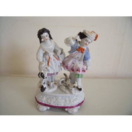 206 - 19th C continental porcelain group of lady and gentleman with cat and dog, with impressed marks at t... 