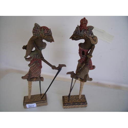 211 - Pair of carved wood Malaysian female puppets (approximately 32cm height)